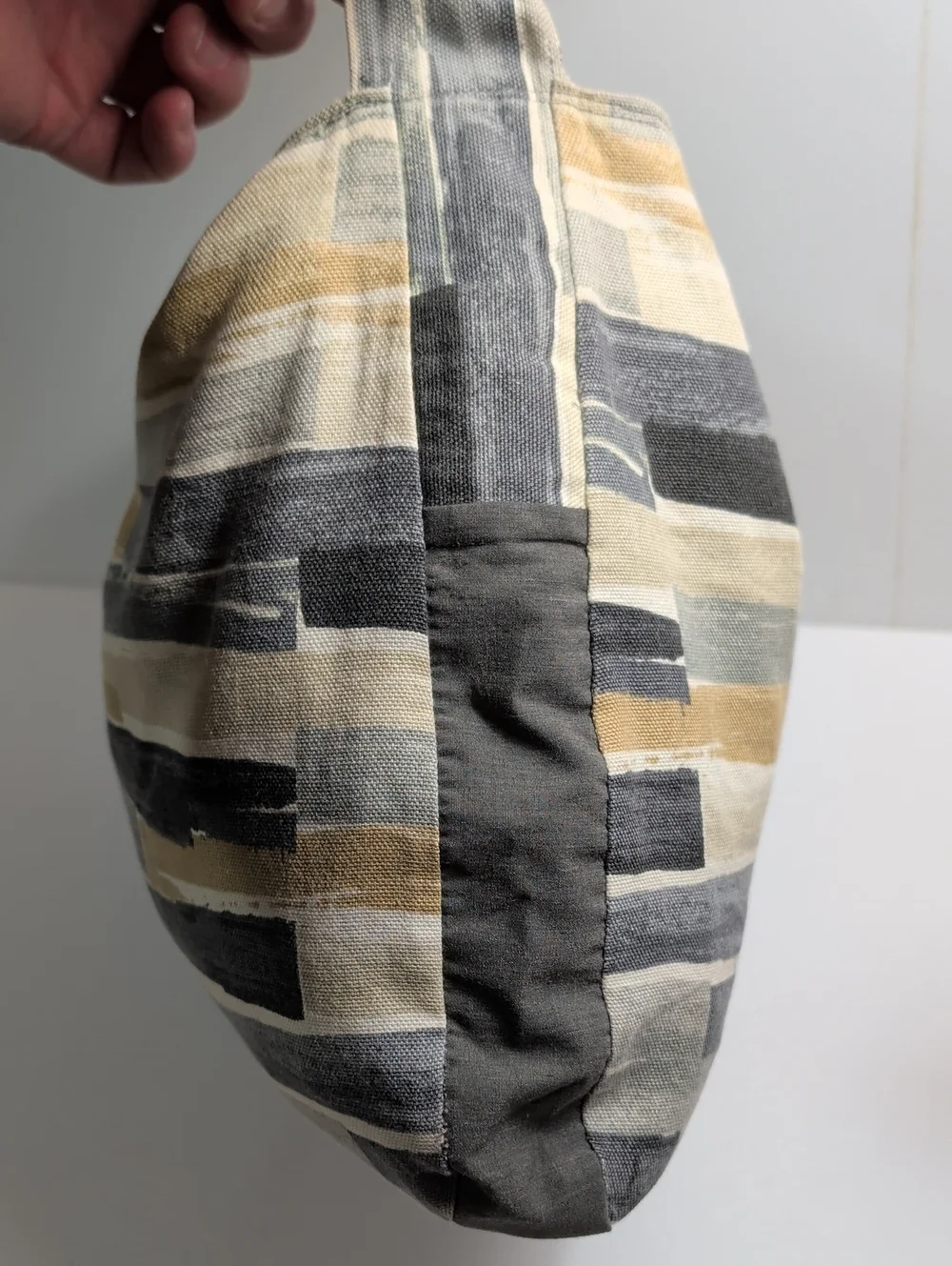 Neutral Block-Stripe Knotted Shoulder Bag